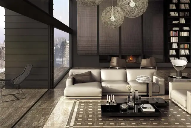 Интерьер с Woodstone Taupe Bottone Lap / Вудстоун Таупе Вставка Лаппато