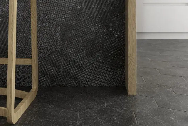 Интерьер с Hexagon Melange Black (6 Вариантов Паттерна)