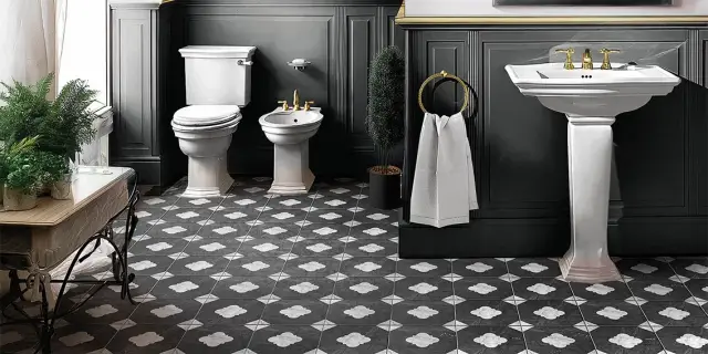 Интерьер с Керамогранит Monopole Флоренция Спринг Декор / Florencia Spring Decor матовый зелено-бежевый 22,3x22,3 см
