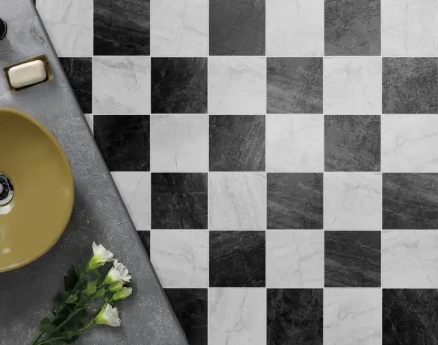Интерьер с Керамогранит Monopole Флоренция Спринг Декор / Florencia Spring Decor матовый зелено-бежевый 22,3x22,3 см