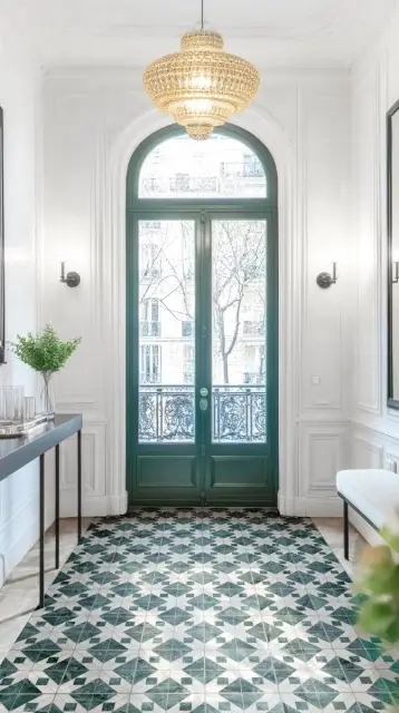 Интерьер с Керамогранит Monopole Флоренция Спринг Декор / Florencia Spring Decor матовый зелено-бежевый 22,3x22,3 см