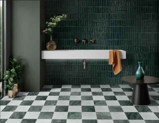 Интерьер с Керамогранит Monopole Флоренция Спринг Декор / Florencia Spring Decor матовый зелено-бежевый 22,3x22,3 см