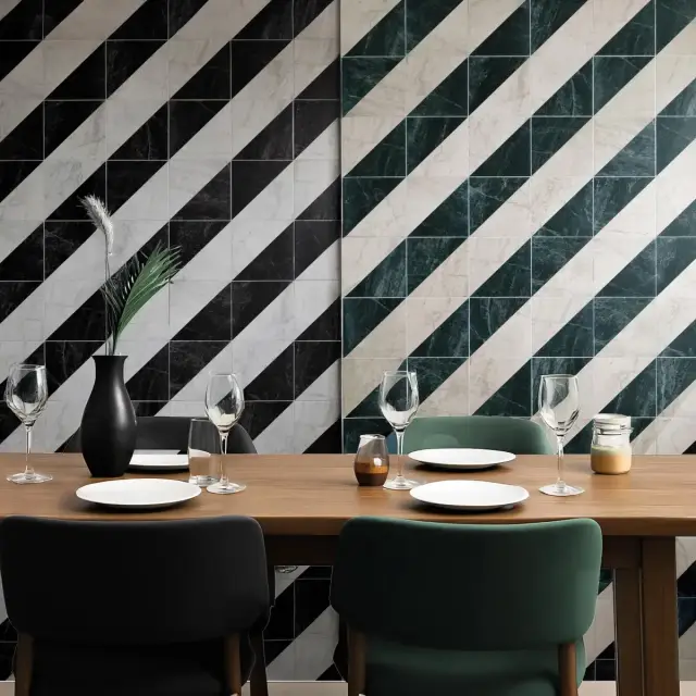 Интерьер с Керамогранит Monopole Флоренция Спринг Декор / Florencia Spring Decor матовый зелено-бежевый 22,3x22,3 см
