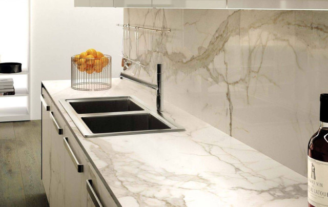 Интерьер с Керамогранит FMG Marmi Arabescato Block B Luc SQ 6мм 150×300