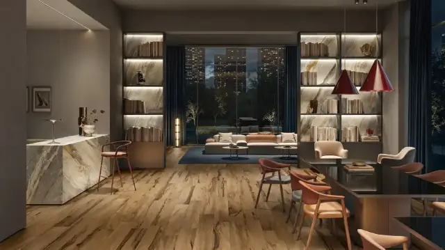 Интерьер с Italon Керамический гранит Aura Мозаика Galaxy Argan 26.9x36.8 натуральный