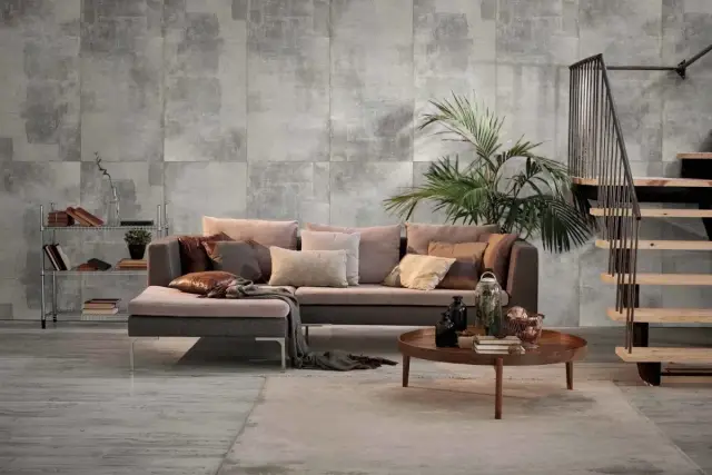 Интерьер с Керамогранит Dado Ceramica Wallpapers Fiore Oro rett матовый серый D303952 120х60 см