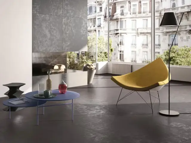 Интерьер с Керамогранит Casalgrande Padana Resina Black матовый черный 10720023 120х60 см