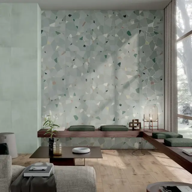 Интерьер с Керамогранит Dado Ceramica Wallpapers Fiore Oro rett матовый серый D303952 120х60 см