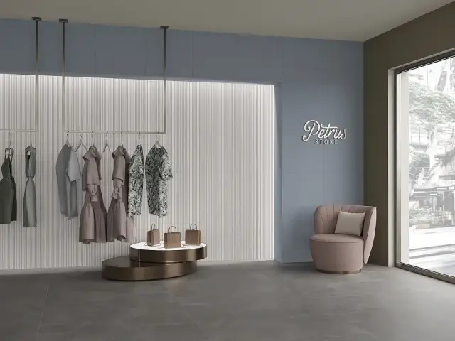 Интерьер с Керамогранит Cotto Petrus Anni 70 Gessato Azzurro rett матовый синий 120х60 см
