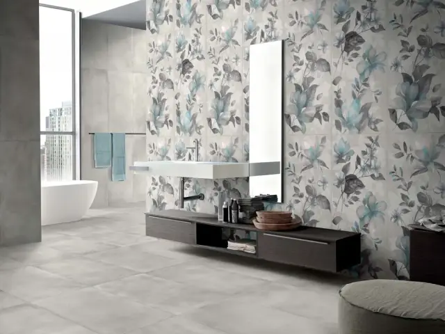 Интерьер с Керамогранит Dado Ceramica Wallpapers Fiore Oro rett матовый серый D303952 120х60 см