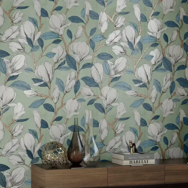 Интерьер с Керамогранит Dado Ceramica Wallpapers Fiore Oro rett матовый серый D303952 120х60 см