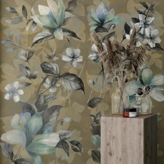 Интерьер с Керамогранит Dado Ceramica Wallpapers Fiore Oro rett матовый серый D303952 120х60 см
