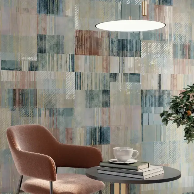 Интерьер с Керамогранит Dado Ceramica Wallpapers Fiore Oro rett матовый серый D303952 120х60 см