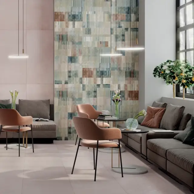 Интерьер с Керамогранит Dado Ceramica Wallpapers Fiore Oro rett матовый серый D303952 120х60 см