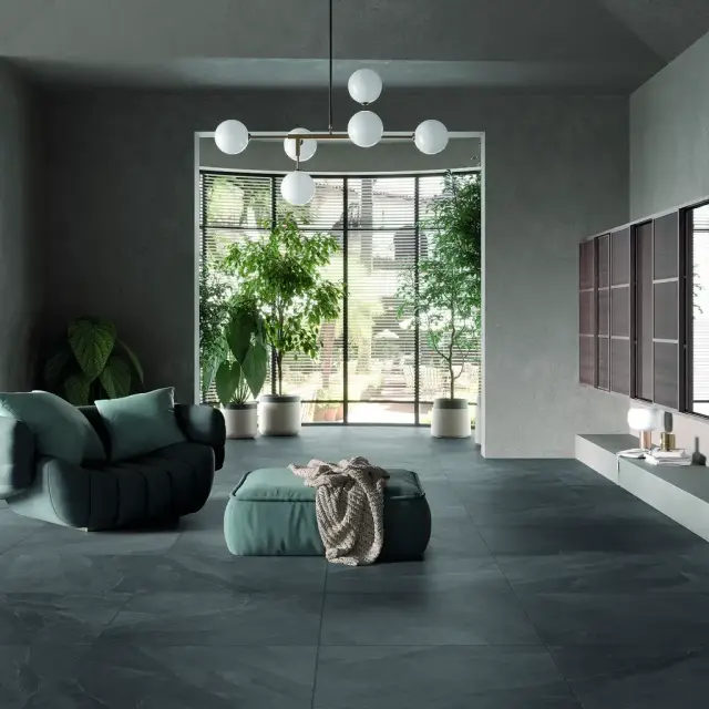 Интерьер с Керамогранит Cotto Petrus Time Stone Grafite матовый черный DTMS113 120х60 см