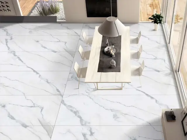 Интерьер с Керамогранит Motto Ceramic Statuario Volakas Polished полированный белый MOT84398 240х80 см