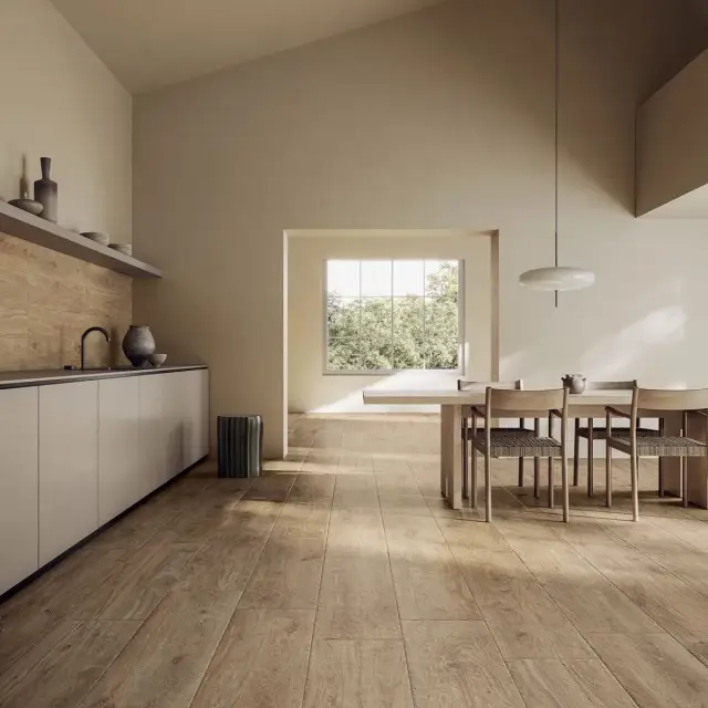 Интерьер с Керамогранит Isla Tiles Легни Д Италиа Ноче Масселло / Legni D Italia Noce Massello матовый коричневый 1007110 120х30 см