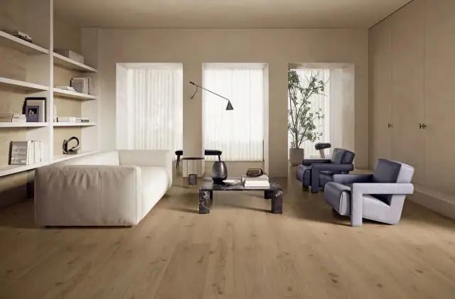 Интерьер с Керамогранит Isla Tiles Легни Д Италиа Ноче Масселло / Legni D Italia Noce Massello матовый коричневый 1007110 120х30 см