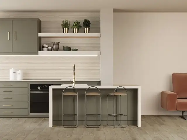 Интерьер с Керамогранит Cotto Petrus Anni 70 Fondo Verde rett матовый зеленый DRPL149 120х60 см