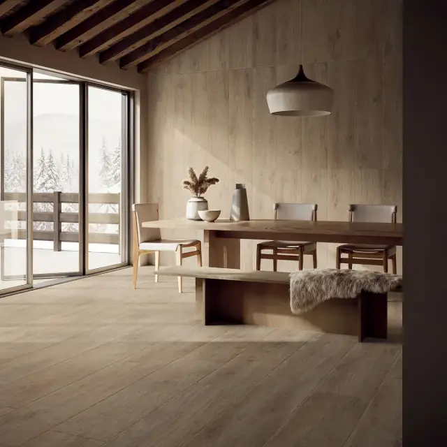 Интерьер с Керамогранит Isla Tiles Легни Д Италиа Фрассино Масселло / Legni D Italia Frassino Massello матовый бежевый 1007109 120х30 см