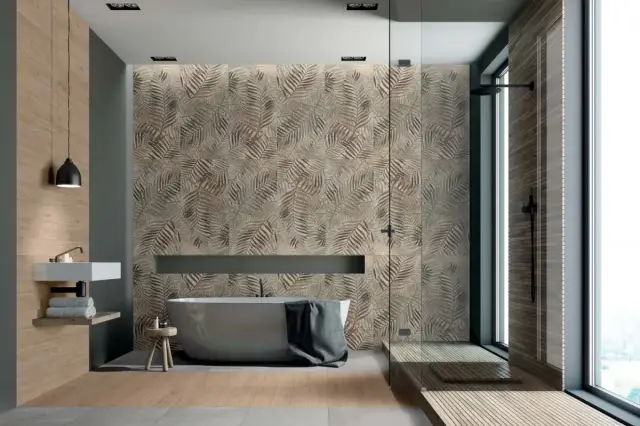 Интерьер с Керамогранит Dado Ceramica Wallpapers Kintsugi матовый серый rett D303951 120х60 см