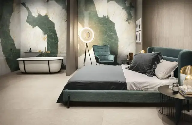 Интерьер с Керамогранит Rex Heritage Luxe Cloud Glossy 9mm 775049 60x120