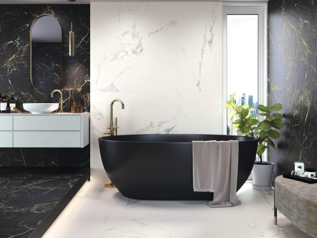 Интерьер с Керамогранит APE Ceramica Night Lux Black Matt Rect A036980 60x120