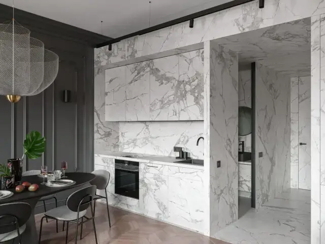 Интерьер с Керамогранит Laminam I Naturali Diamond Cream Bocciardato 5 Натуральный 100x300