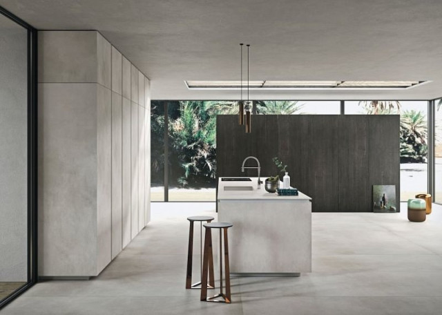Интерьер с Керамогранит Laminam Rigato Neve 3+ LAMF009722 100x300