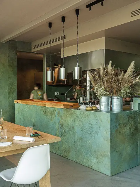 Интерьер с Керамогранит Laminam Ossido Verde Lux 3+ LAMF009726 100x300
