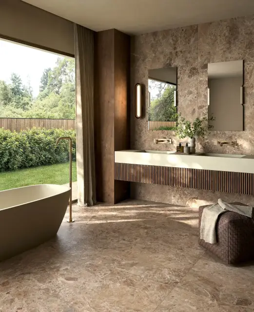 Интерьер с Керамогранит DUE-G Ceramiche Breccia Paradiso Brown Levigato 104719 60x120