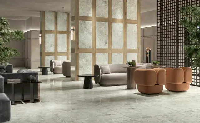 Интерьер с Керамогранит DUE-G Ceramiche Breccia Paradiso Brown Levigato 104719 60x120