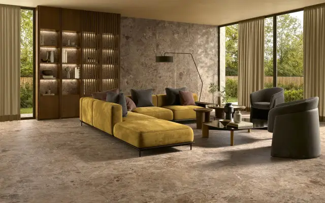 Интерьер с Керамогранит DUE-G Ceramiche Breccia Paradiso Brown Levigato 104719 60x120