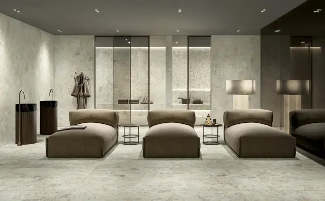 Интерьер с Керамогранит DUE-G Ceramiche Breccia Paradiso Brown Levigato 104719 60x120