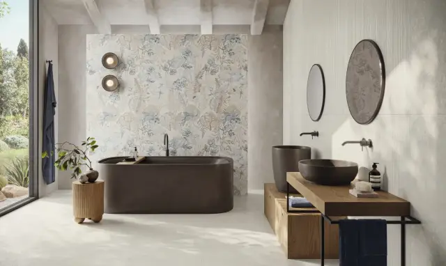 Интерьер с Керамогранит Naxos Mockup Brio Grey Nat.Ret. 136908 60x120