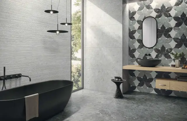 Интерьер с Керамогранит Naxos Mockup Brio Grey Nat.Ret. 136908 60x120