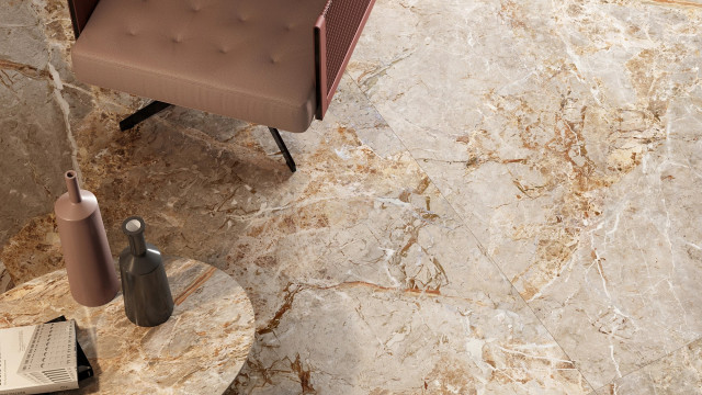 Интерьер с Керамогранит MARMO E PIETRA BRECCIA ARGENTUM LAPP/RETT 120X280