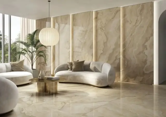 Интерьер с Керамогранит Ava Ceramica Onice Iride Giada Lap 6mm 173022 120x280