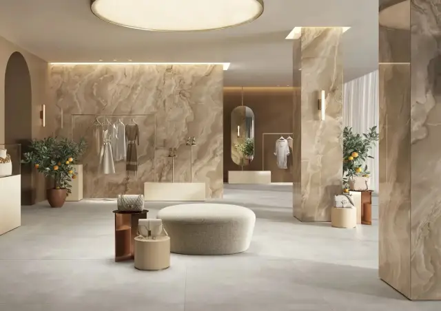 Интерьер с Керамогранит Ava Ceramica Onice Iride Giada Lap 6mm 173022 120x280