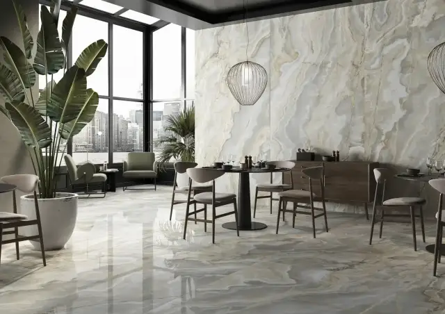 Интерьер с Керамогранит Ava Ceramica Onice Iride Giada Lap 6mm 173022 120x280