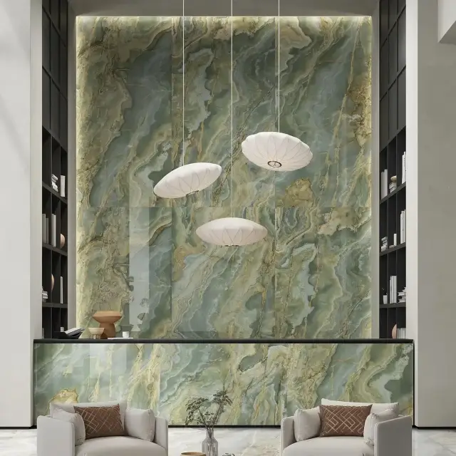 Интерьер с Керамогранит Ava Ceramica Onice Iride Giada Lap 6mm 173022 120x280