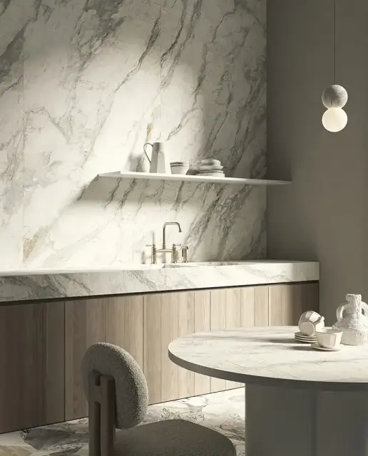 Интерьер с Керамогранит Del Conca Hme Marble Edition Hme 3 Onice Verde Rett Hard GCME03R 60x120