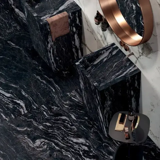 Интерьер с Керамогранит SENSI GEMS TITANIUM BLACK SOFT R 120X280