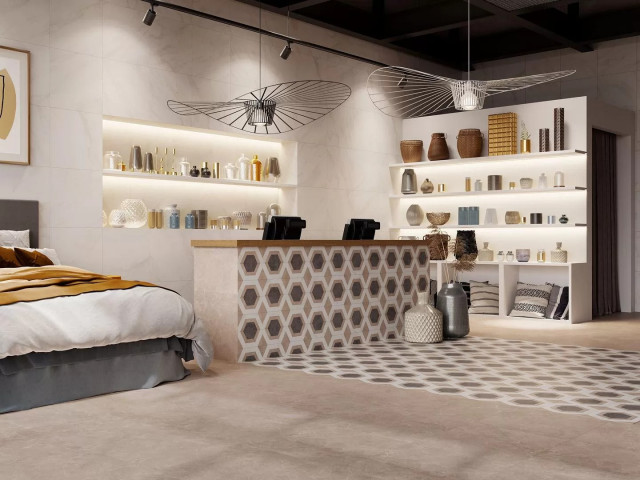 Интерьер с Керамогранит Kerama Marazzi Гран Пале Серый Обрезной SG457320R 50.2x50.2