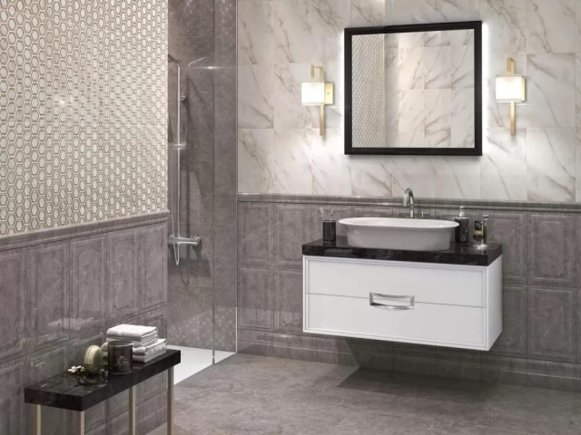 Интерьер с Керамогранит Kerama Marazzi Гран Пале Серый Обрезной SG457320R 50.2x50.2
