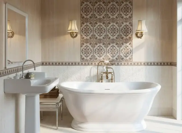 Интерьер с Бордюр Kerama Marazzi Пантеон Лаппатированный HGD/A232/6000L 7.7x25