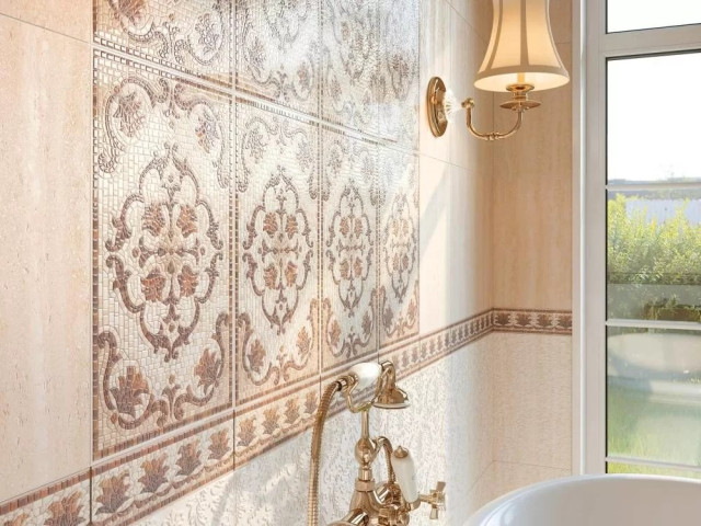 Интерьер с Бордюр Kerama Marazzi Пантеон Лаппатированный HGD/A232/6000L 7.7x25