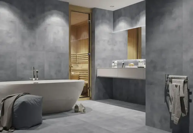Интерьер с Керамогранит Zerde Concrete Light Grey 00000005021 60x120