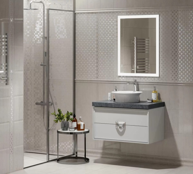 Интерьер с Плинтус Kerama Marazzi Туф Бежевый Светлый Глянцевый FMD038 10x20