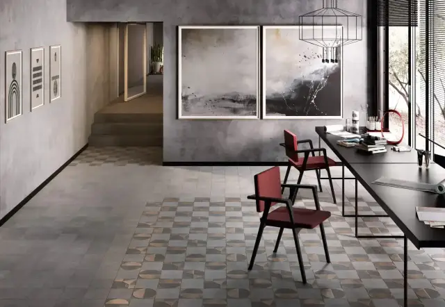 Интерьер с Плитка Kerama Marazzi Матрикс Серый Тёмный Полотно из 12 Частей 1321H 98x98